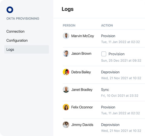 Access Management logs screen